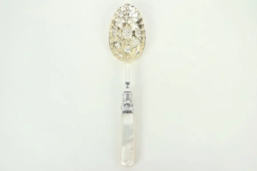 Main image of Mother of Pearl Antique Silverplate Berry Serving Spoon, England