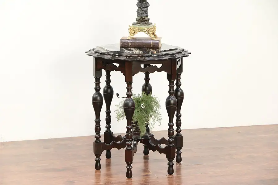 Main image of Hall Center or Antique Carved Lamp Table, Hexagonal Black Marble