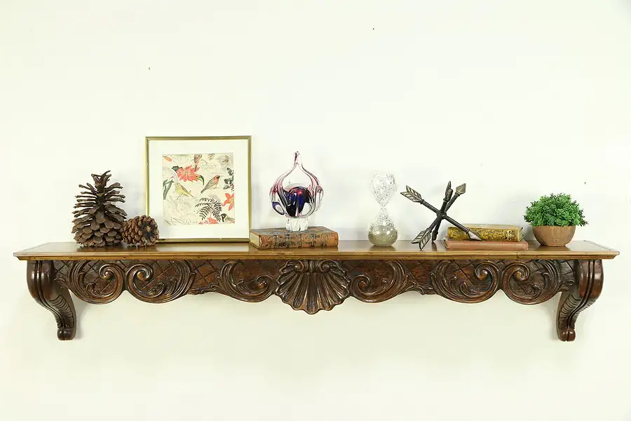 Main image of Shell Carved Fruitwood Fireplace Mantel or Wall Shelf