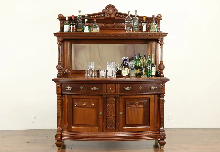 Main image of Carved Mahogany Antique Sideboard, Server or Back Bar, Beveled Mirror
