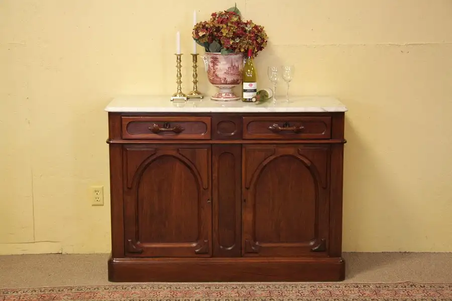 Main image of Victorian Sideboard, Buffet or Bar, Marble Top