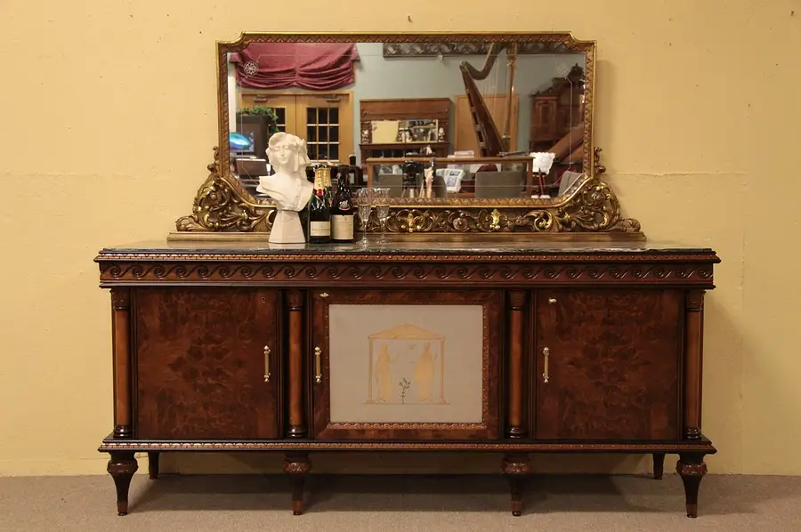 Main image of Carved Antique Marble Sideboard or Hall Cabinet