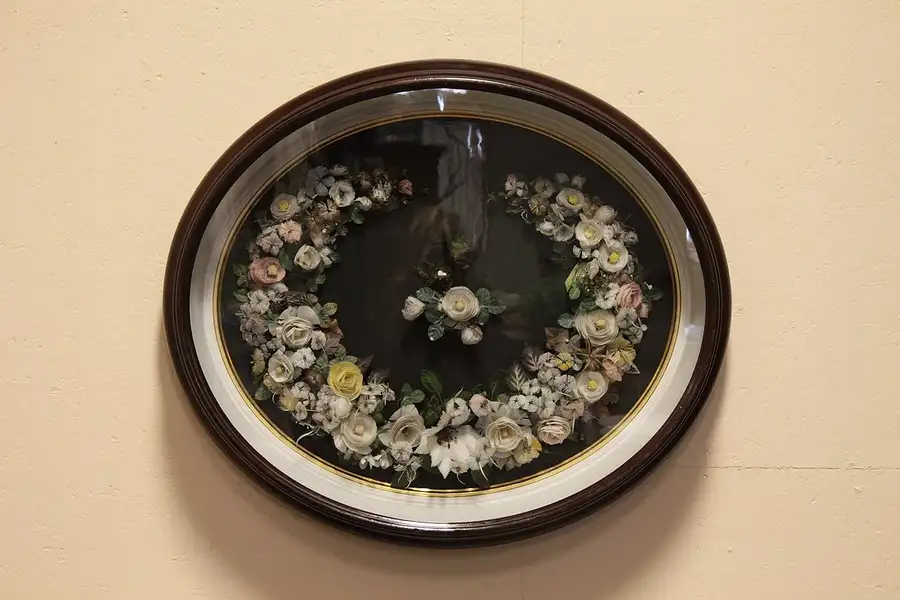 Main image of Victorian Oval Shadow Box, Feather Flowers