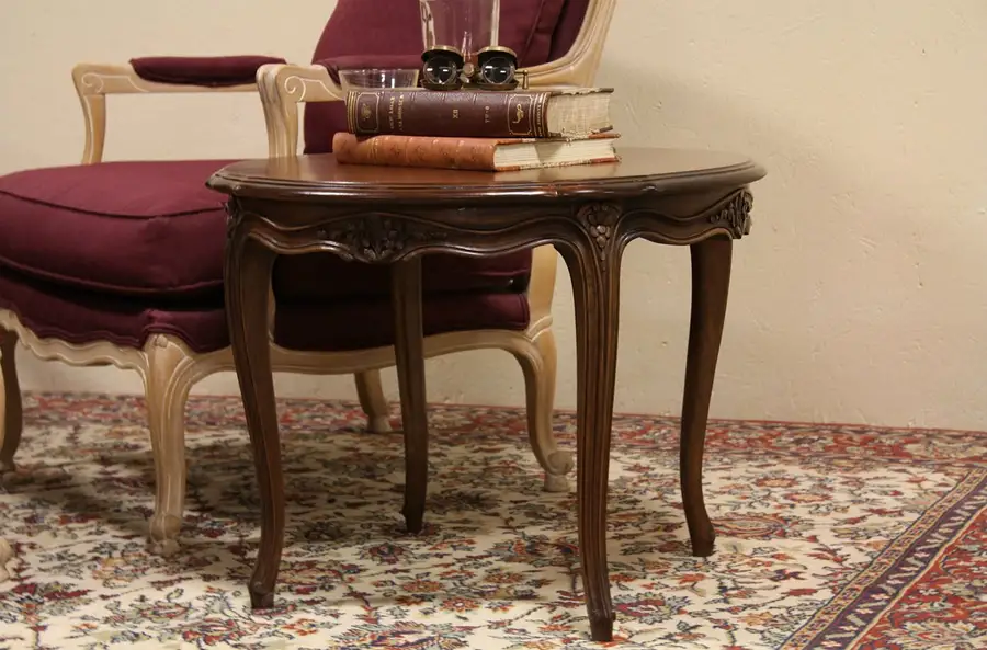 Main image of Round Carved 1920's Antique Coffee Table