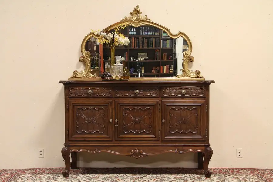 Main image of Italian Carved Sideboard, Server or Hall Console & Mirror