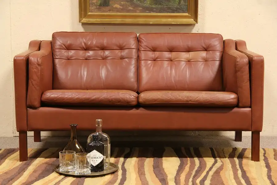 Main image of Midcentury Danish Modern 1960's Vintage Leather Loveseat or Settee