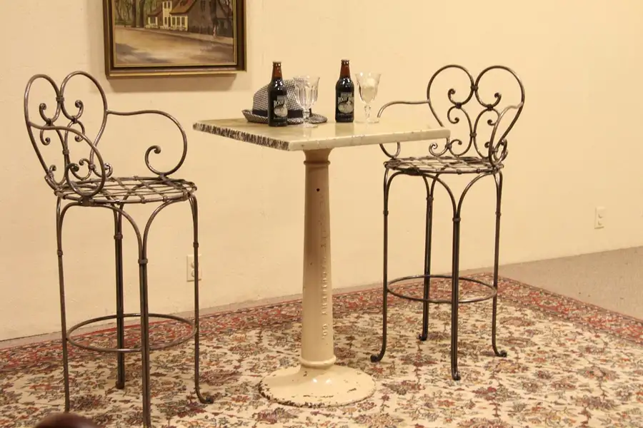Main image of Marble & Iron Antique 1900 Tall Cafe, Tavern or Pub Table