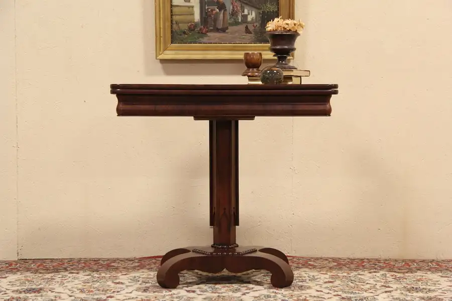 Main image of Flip Top 1835 Antique Empire Mahogany Game Table or Console