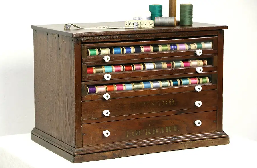Main image of Spool Cabinet, Victorian Antique Walnut Countertop Collector or Jewelry Chest