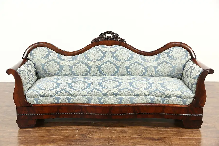 Main image of Empire 1840's Antique Carved Mahogany Sofa, New Upholstery