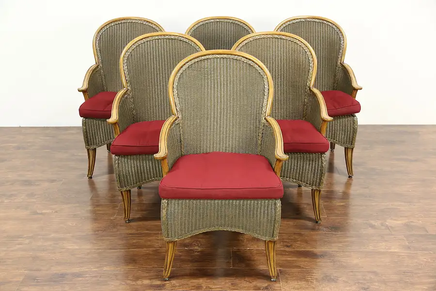 Main image of Set of 6 Wicker & Faux Bamboo Outdoor Dining Chairs, Signed Summer Classics