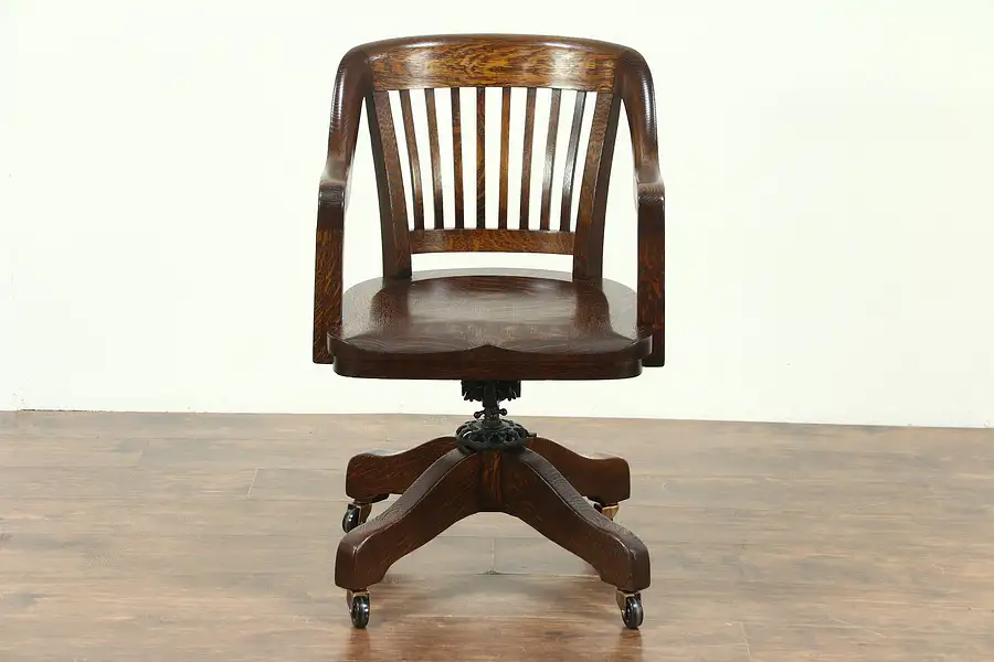Main image of Oak Quarter Sawn Antique 1910 Adjustable Swivel Desk Chair, Johnson Milwaukee