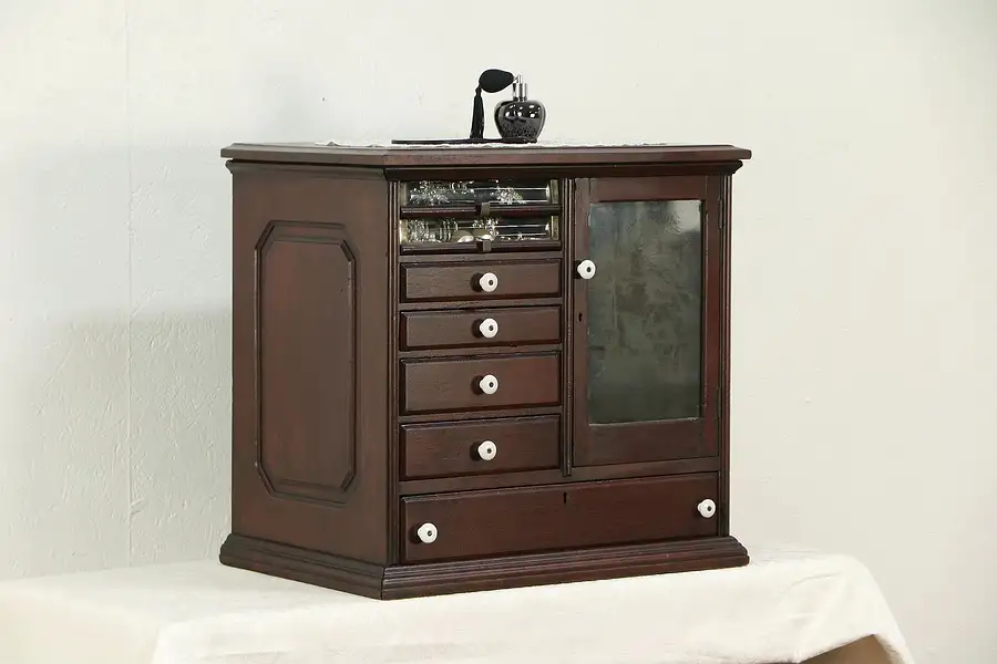 Main image of Victorian Antique Walnut Spool Cabinet, Jewelry Chest, End Table