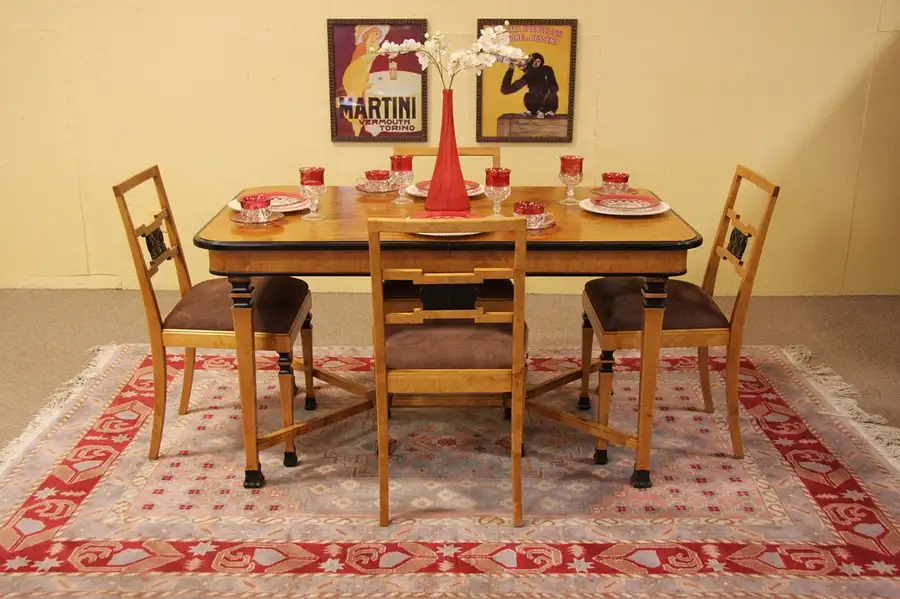 Main image of Curly Birch Biedermeier Dining Table Set & 4 Chairs