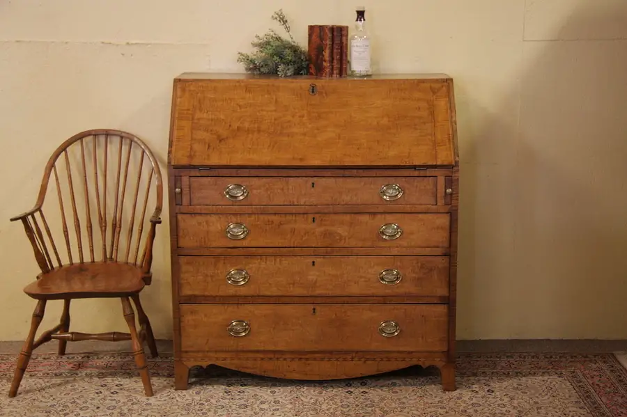 Main image of 1790s Tiger Maple New England Country Secretary Desk