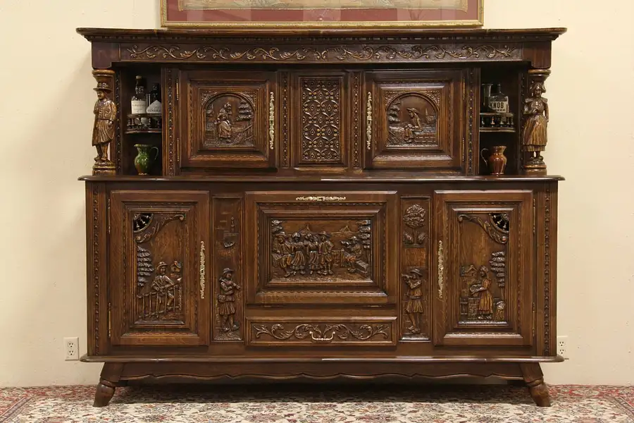 Main image of Brittany Sideboard Bar Cabinet, Carved Scenes & Figures