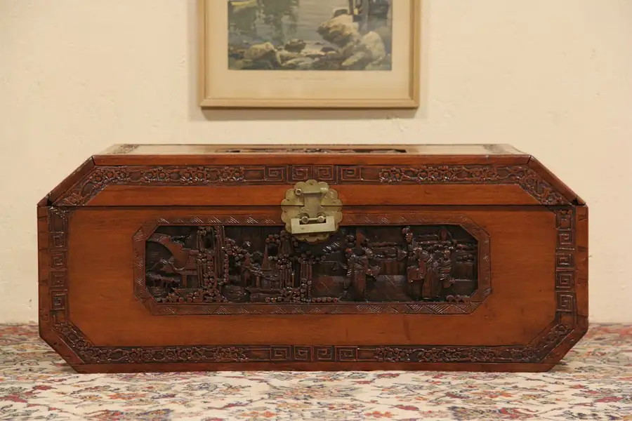 Main image of Carved Chinese Teak Trunk or Coffee Table