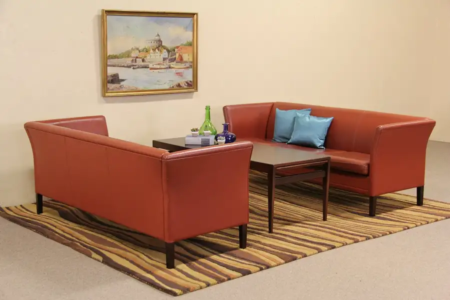 Main image of Pair of Midcentury Danish Modern Leather Sofas, 1960 Vintage