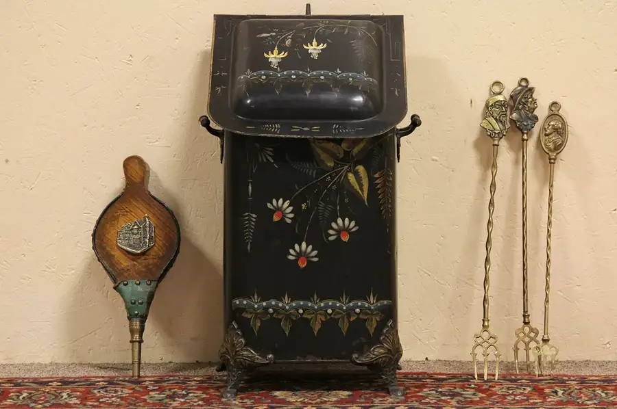Main image of Toleware Painted Tin Fireplace Coal Skuttle