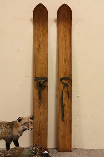 Main image of Pair Antique Oak Trapper or Marsh Skis