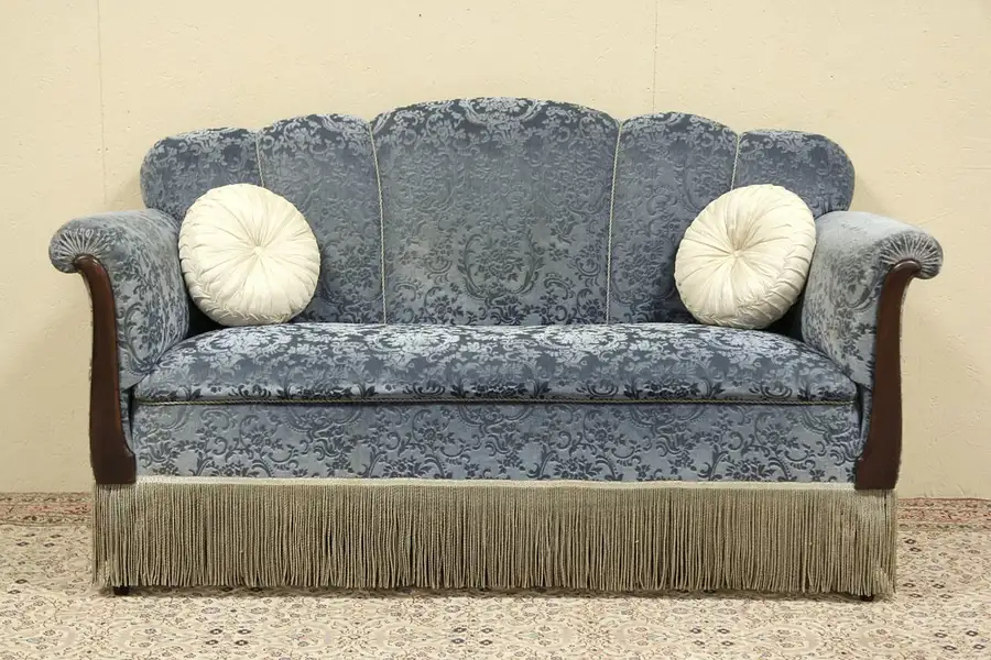 Main image of Channel Back Antique 1920 Original Mohair Sofa