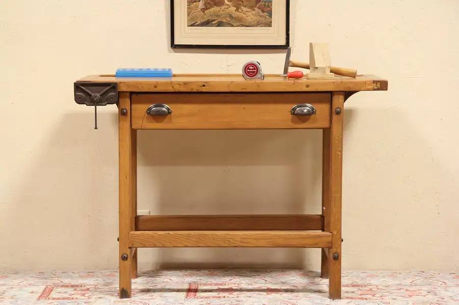 Main image of Gilbert Child's 1950 Vintage Pine & Oak Workbench