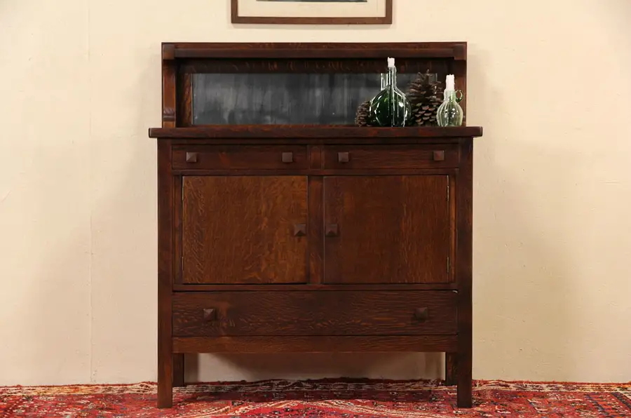 Main image of Arts & Crafts Mission Oak 1905 Sideboard, Server or Buffet, Gallery & Mirror