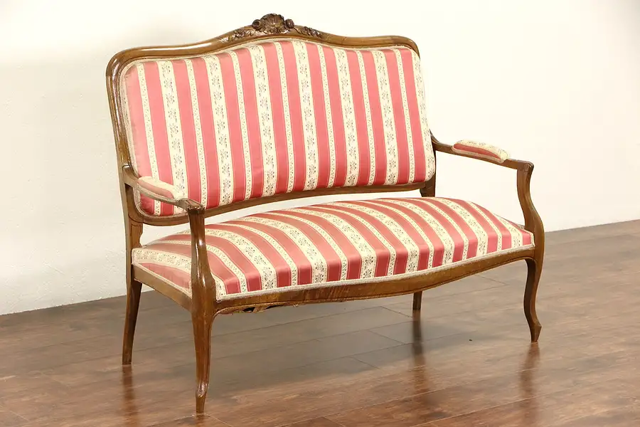 Main image of Carved French Butternut 1920 Antique Salon Loveseat or Settee