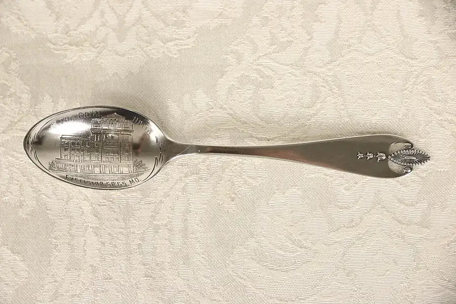 Main image of Royal Hotel, Excelsior Springs, MO Antique Sterling Souvenir Spoon, Pat. 1910