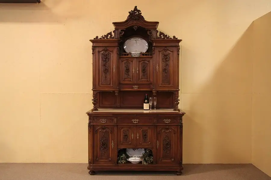 Main image of Carved Marble Top Antique Server Sideboard