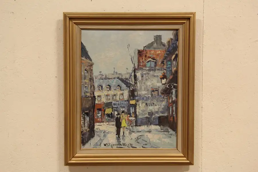Main image of Montmartre Paris Painting, Original 1950 Vintage Oil on Canvas