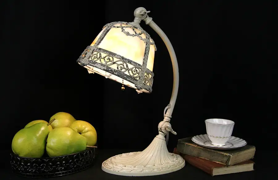 Main image of Stained Glass 1915 Antique Adjustable Desk or Piano Lamp