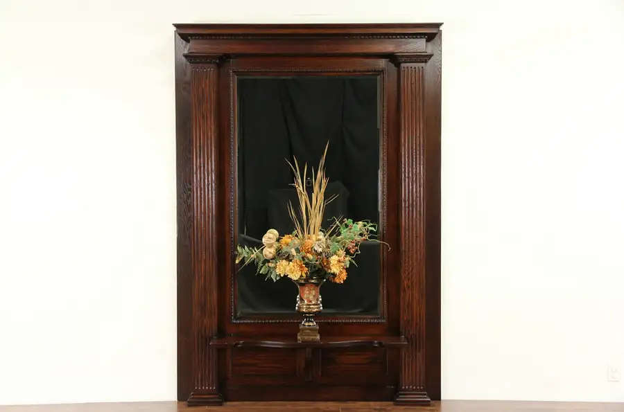 Main image of Oak 1900 Antique Classical Hall Pier Mirror, Beveled Glass