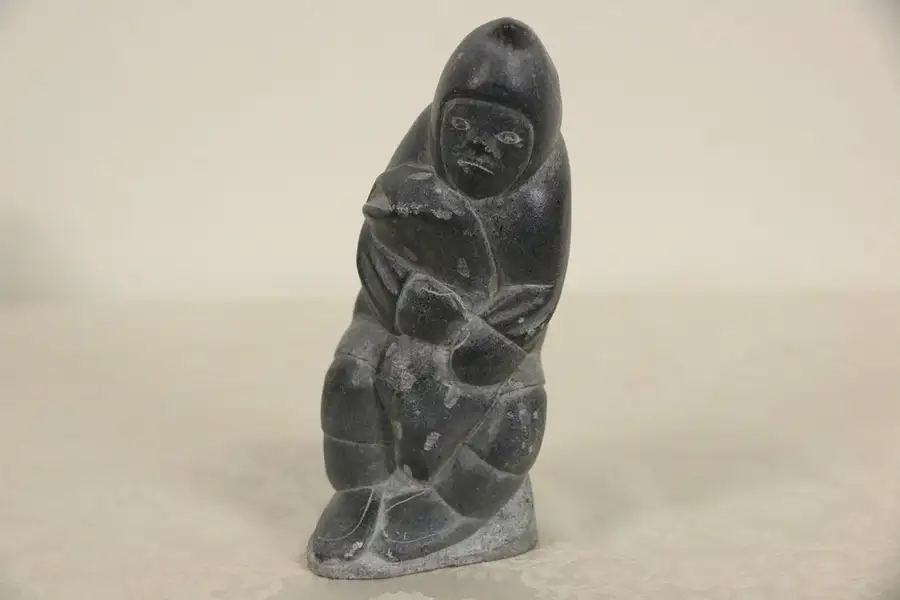 Main image of Inuit Hand Carved Soapstone Sculpture, Figure with Sack