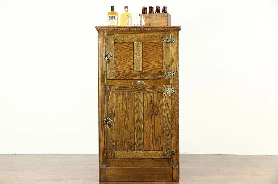 Main image of Oak & Ash 1900 Antique Pantry Icebox Cabinet, Signed Baldwin Vermont