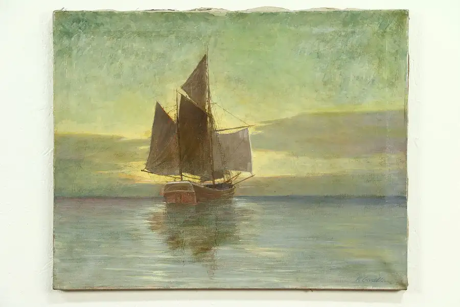 Main image of Sailing Ship Original Oil Painting, Unframed, Signed P. Ganelli
