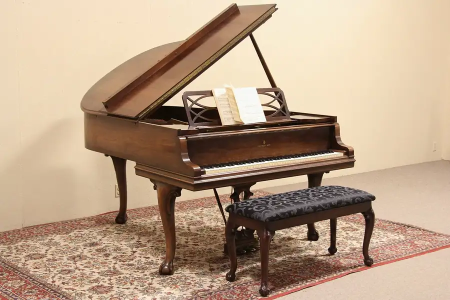 Main image of Steinway 5' 8" Walnut 1960 Carved Art Case Grand Piano & Bench