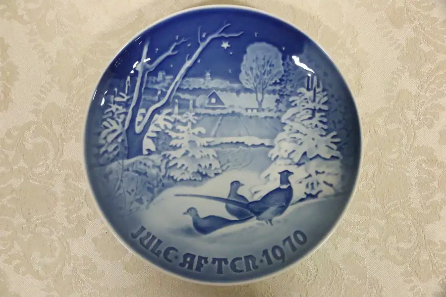 Main image of B&G Collector Plate Pheasants Snow Christmas 1970 Copenhagen Porcelain Denmark