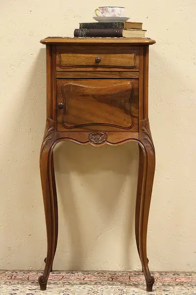 Main image of Carved French Nightstand or Pedestal, Marble Top
