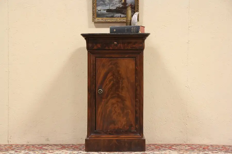 Main image of Black Marble Top 1850 Antique Pedestal or Nightstand