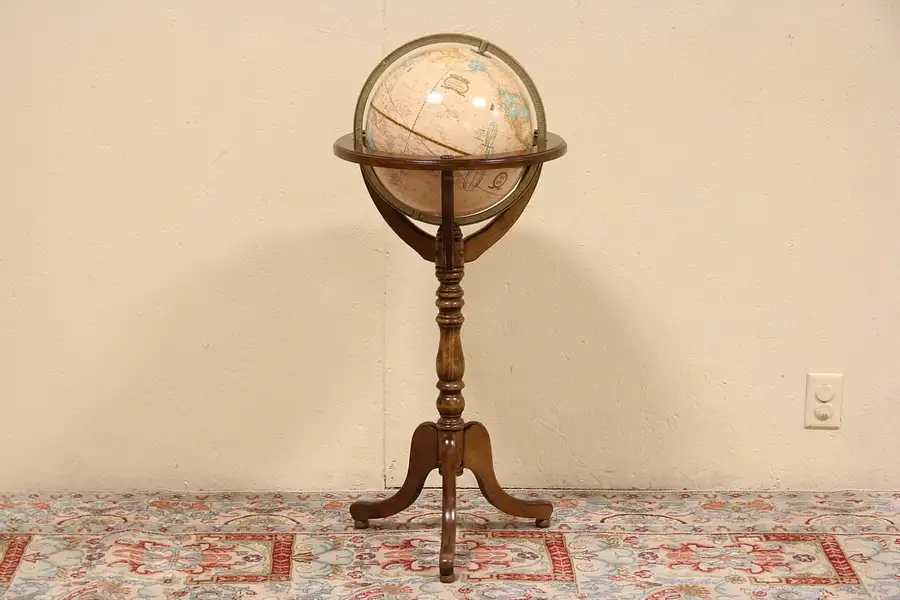 Main image of Cram of Indianapolis World Globe, Vintage Oak Pedestal