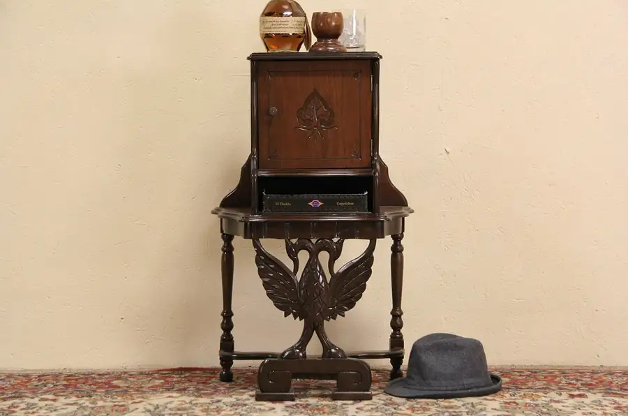 Main image of Humidor Cabinet with Carved Bird, Copper Lined, 1925 Era