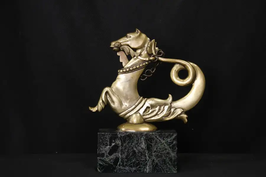 Main image of Venetian Antique Bronze Gondola Horse Oarlock, Marble Base