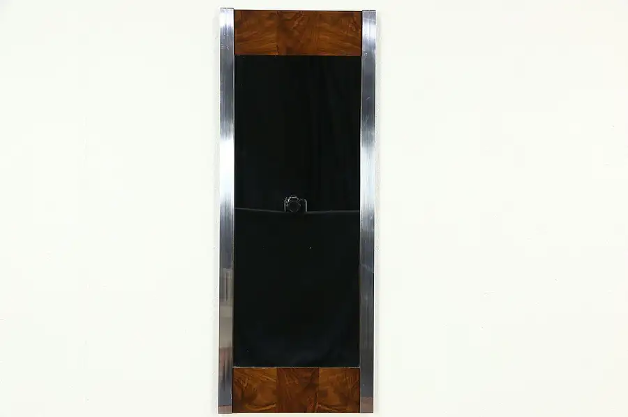 Main image of Mid Century Modern Wall Mirror, 1970 Vintage Walnut & Chrome