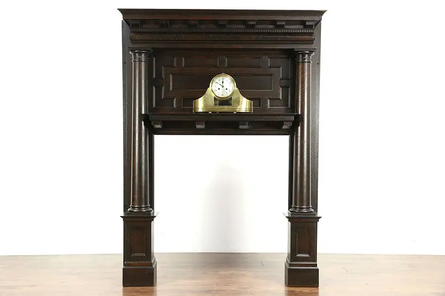 Main image of Oak 1895 Architectural Salvage Antique Renaissance Fireplace Mantel & Surround