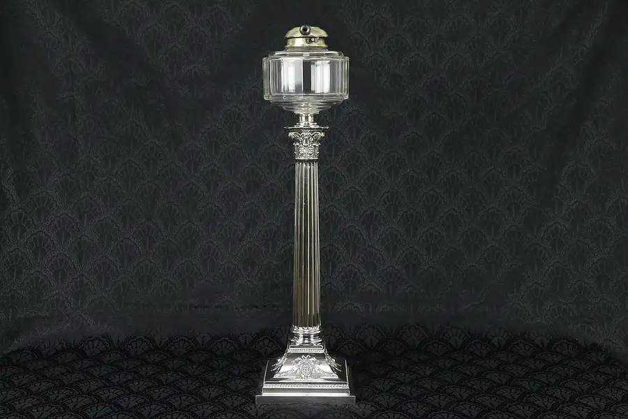 Main image of Classical Silverplate Antique 1850 Salvage Oil Lamp Base & Font
