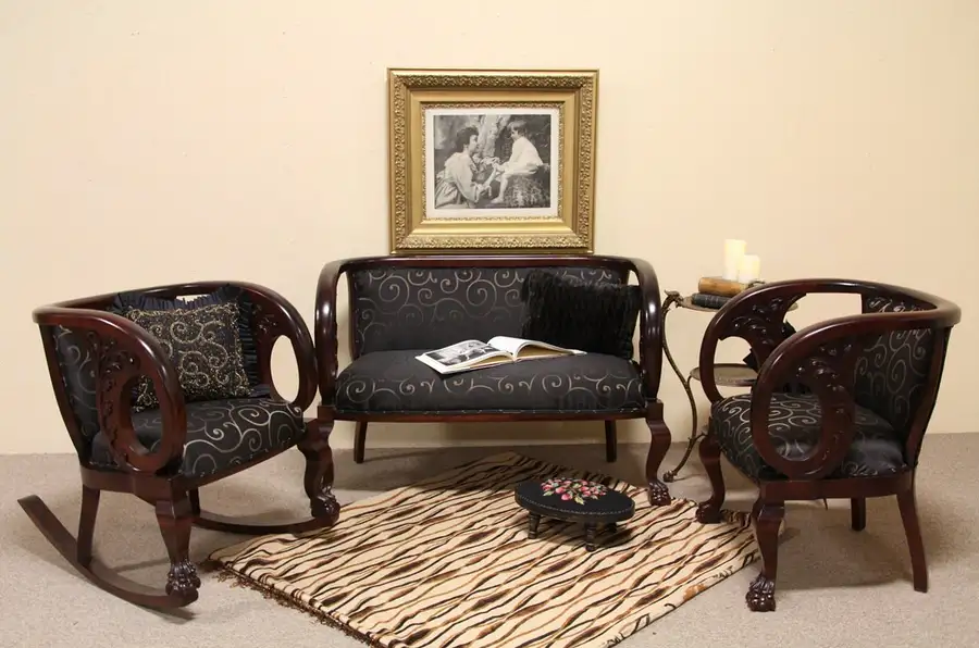 Main image of Carved 3 Pc. 1900 Antique Parlor Set
