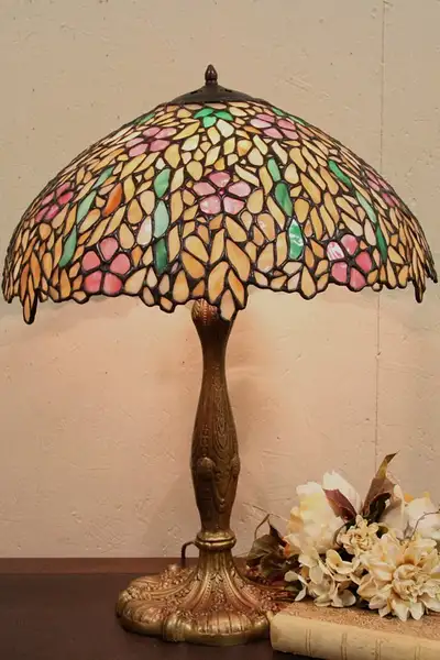 Main image of Wisteria Stained Leaded Glass 1915 Antique Lamp
