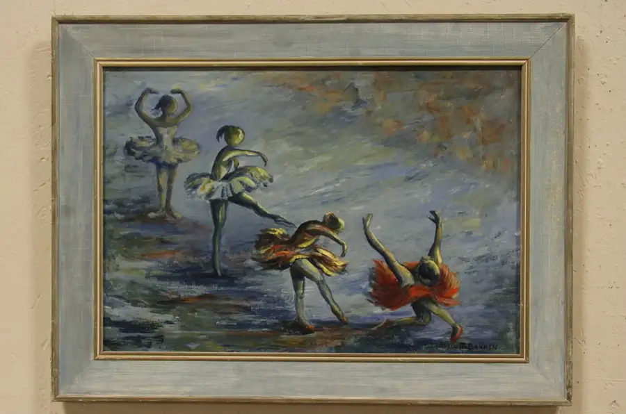 Main image of Ballet Dancers Painting, signed J. Bakken, Denmark 1950