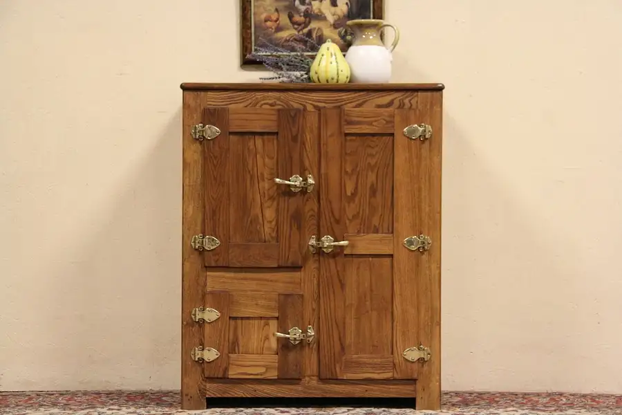 Main image of Oak 1890 Antique Ice Box, Original Hardware